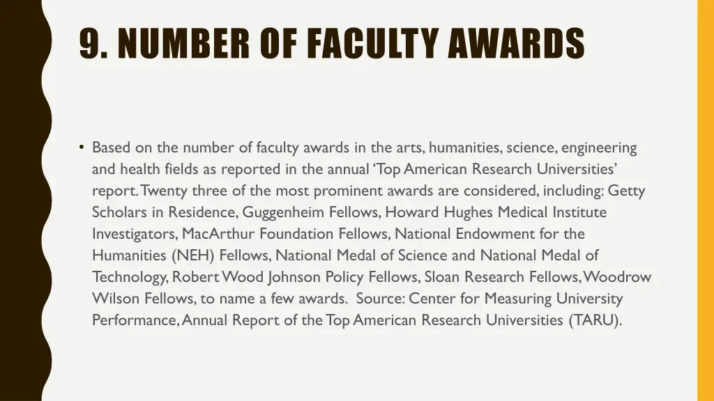 9 number of faculty awards