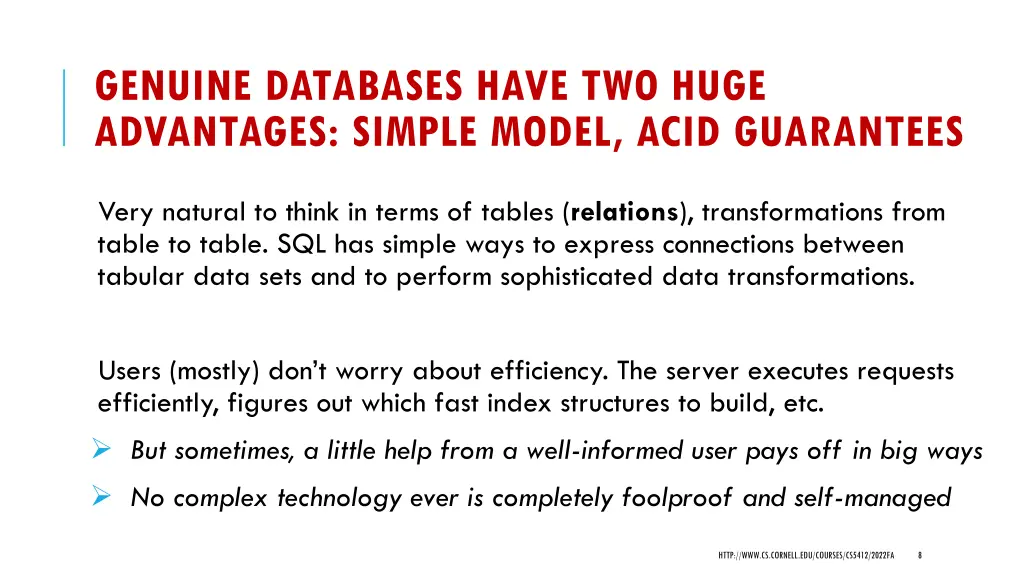 genuine databases have two huge advantages simple