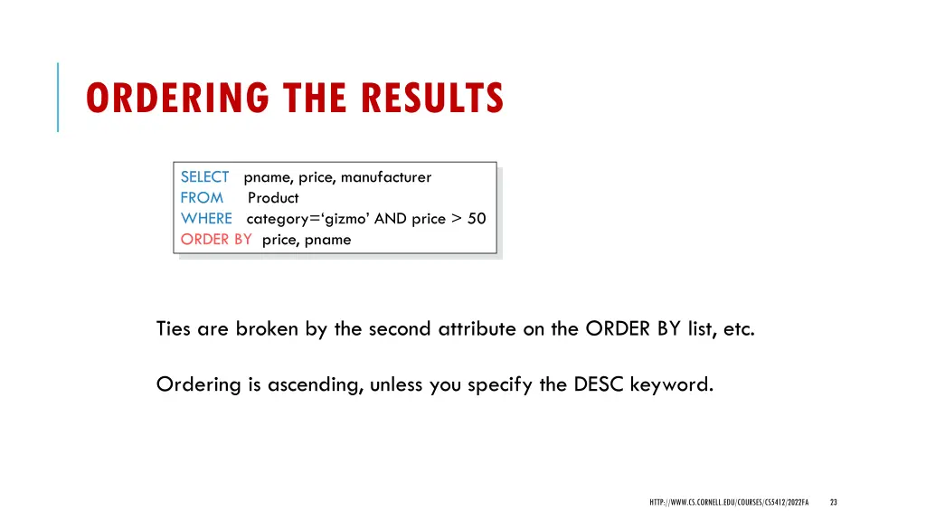 ordering the results