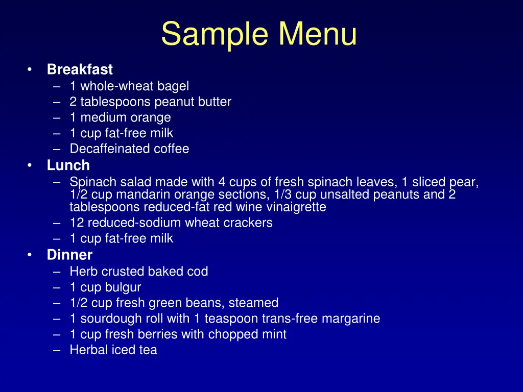 sample menu