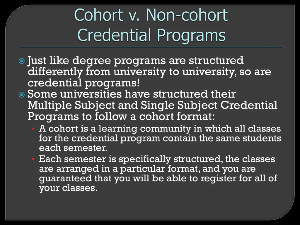 just like degree programs are structured