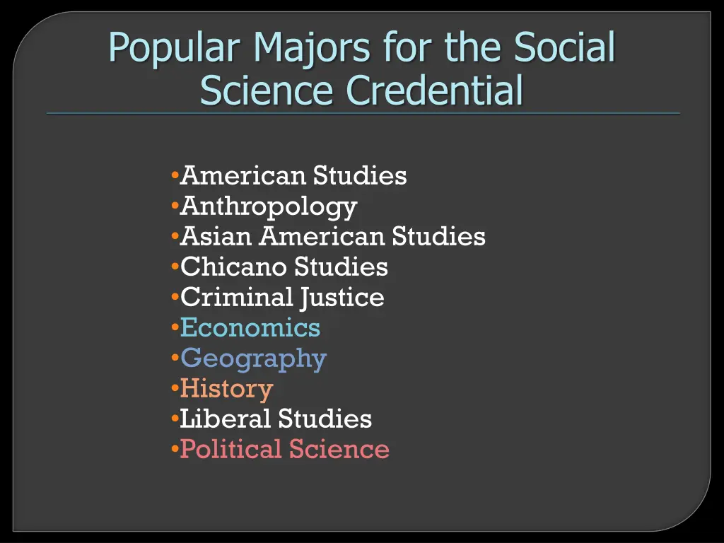 popular majors for the social science credential