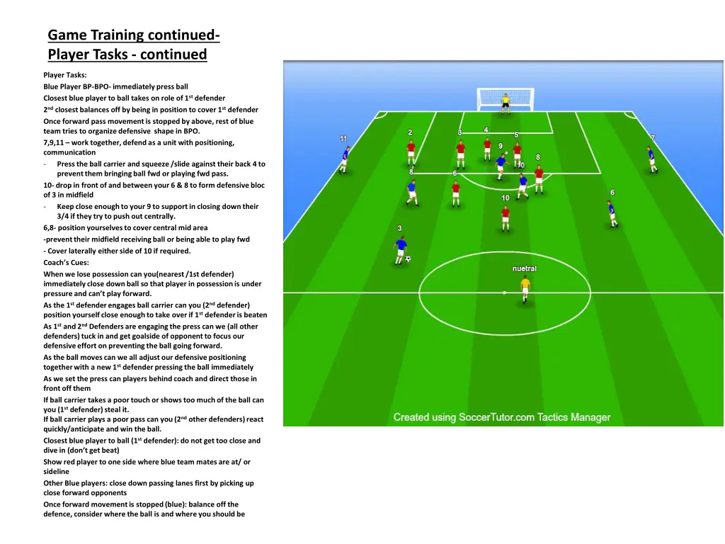 game training continued player tasks continued
