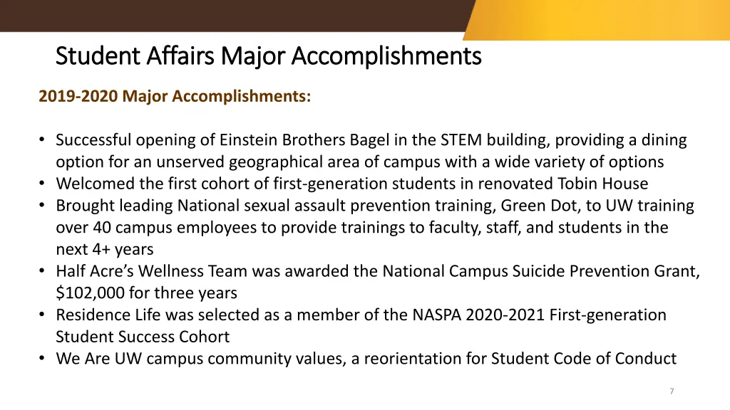 student affairs major accomplishments student