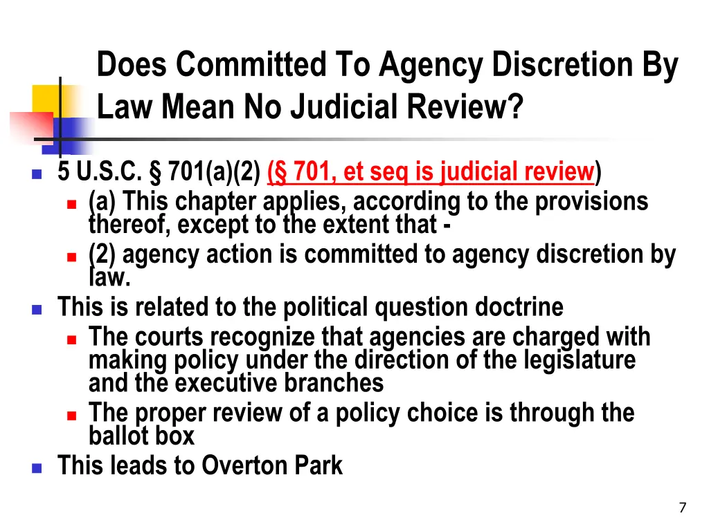 does committed to agency discretion by law mean
