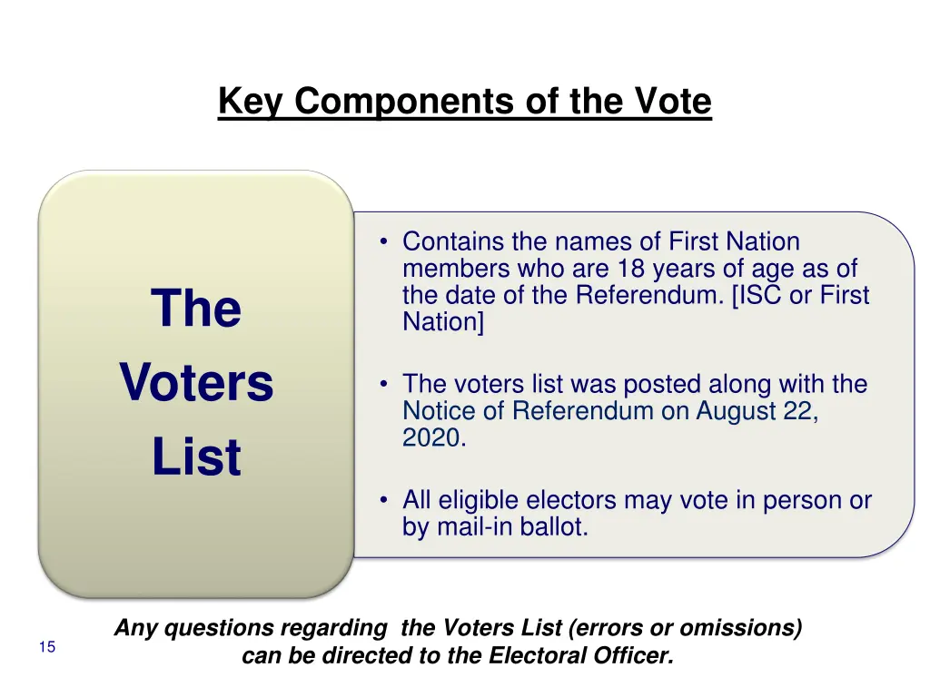 key components of the vote 1