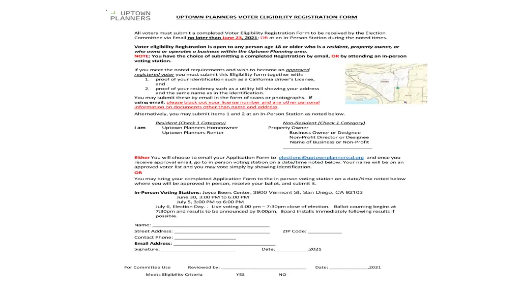 uptown planners voter eligibility registration