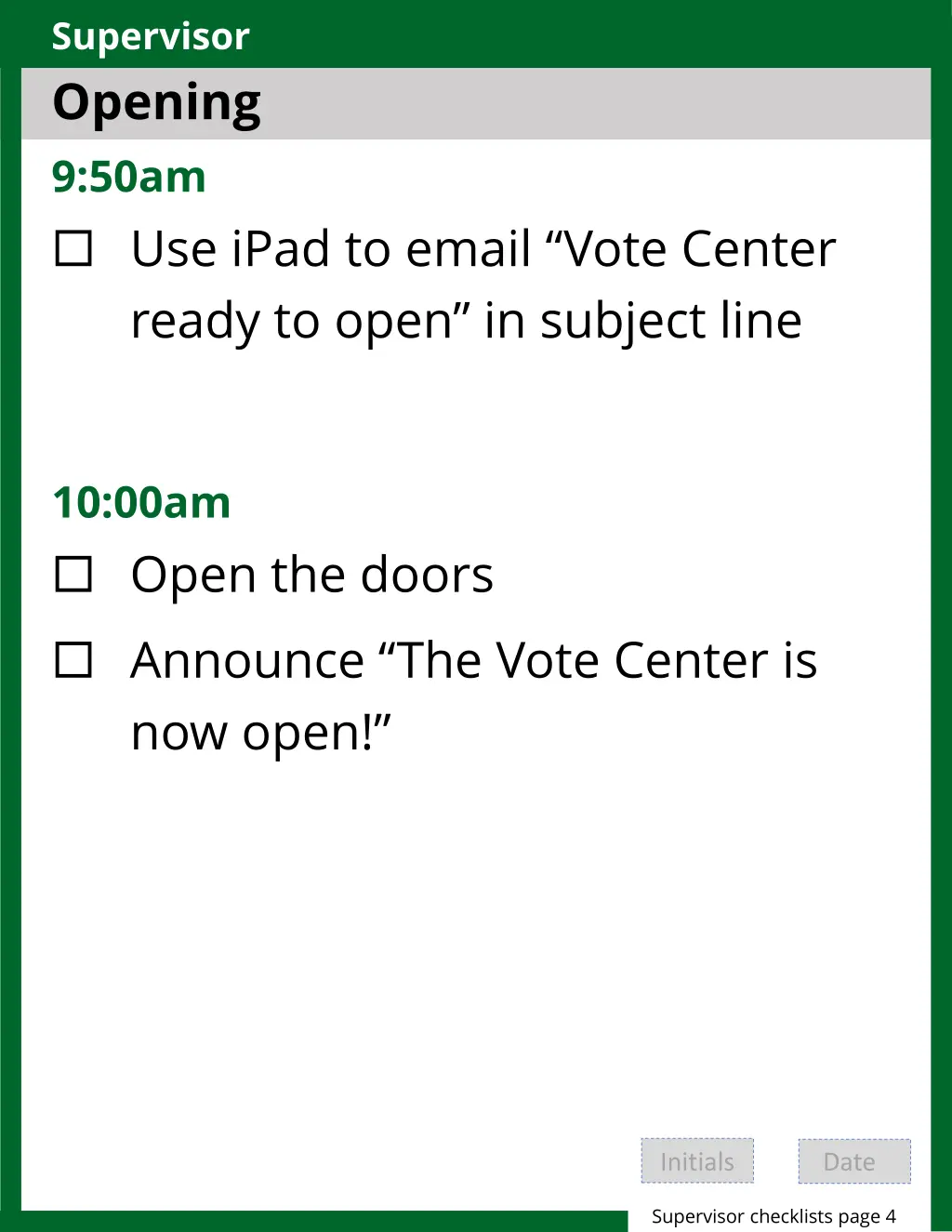 supervisor opening 9 50am