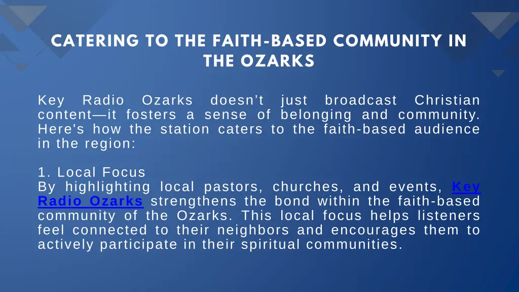 catering to the faith based community