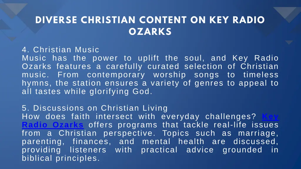 diverse christian content on key radio ozarks 2
