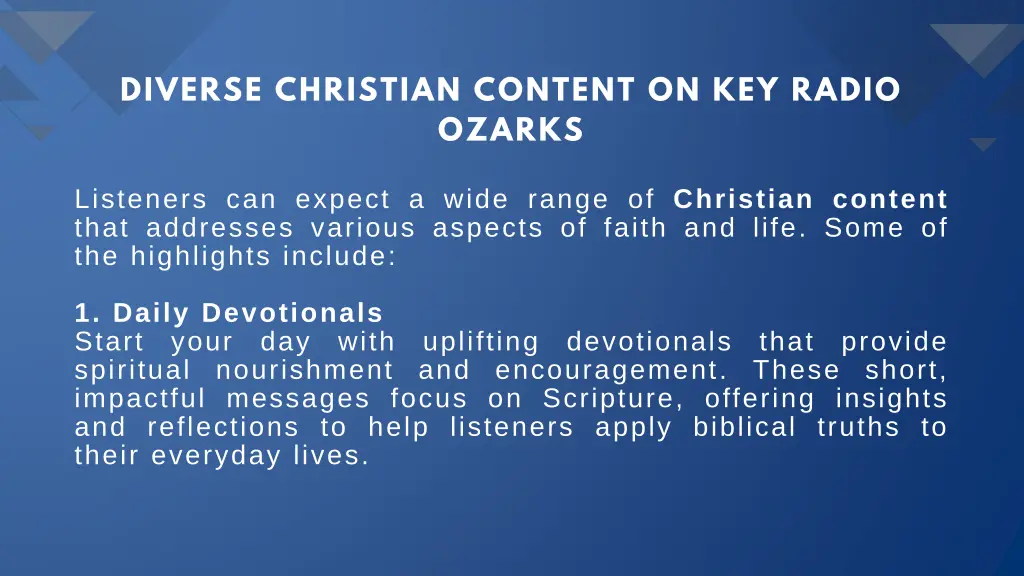 diverse christian content on key radio ozarks