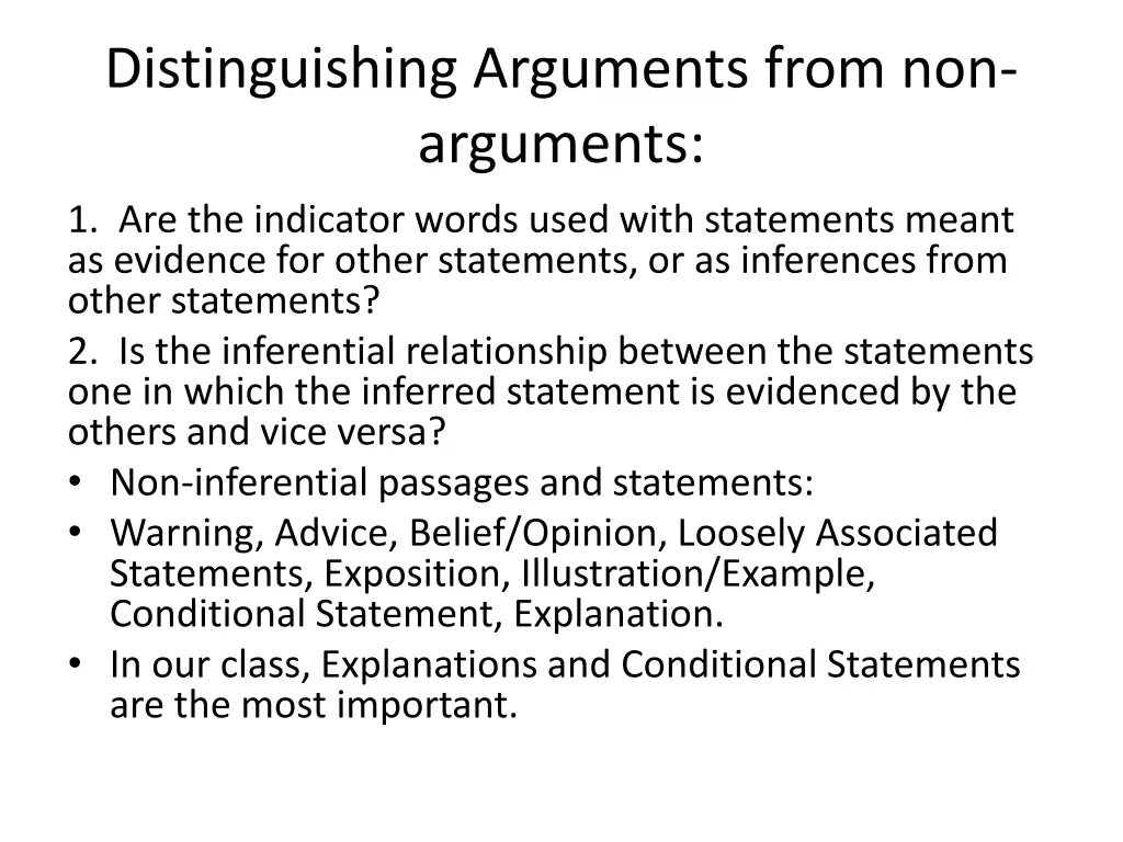 distinguishing arguments from non arguments