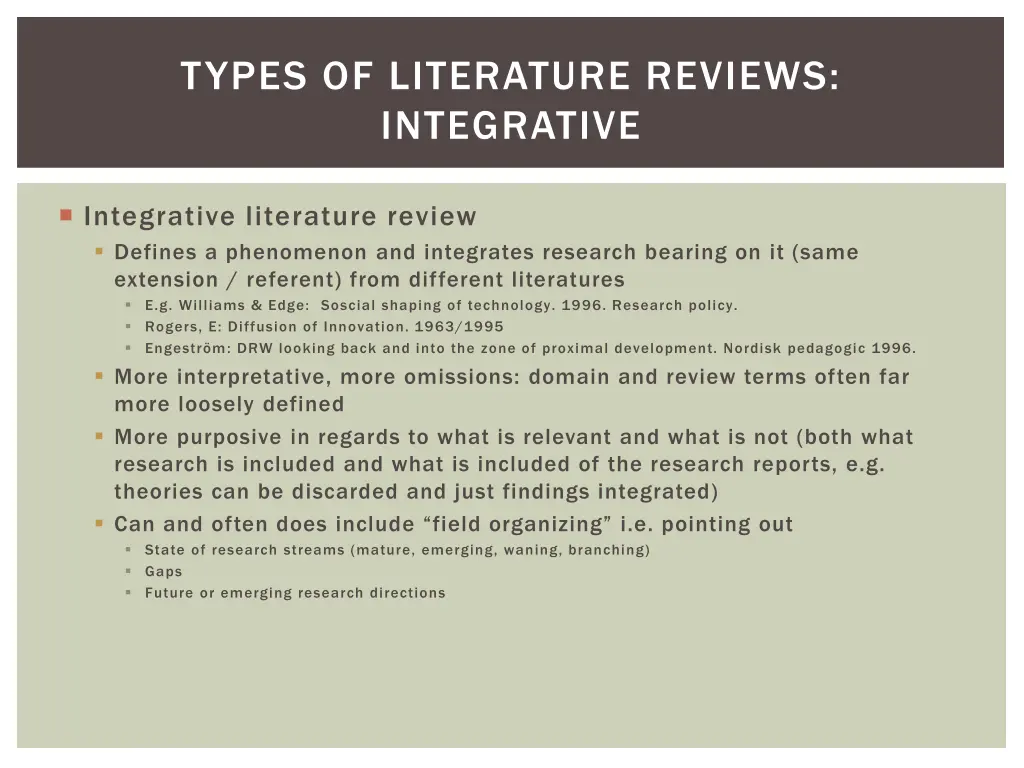 types of literature reviews integrative