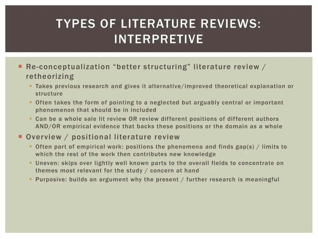 types of literature reviews interpretive