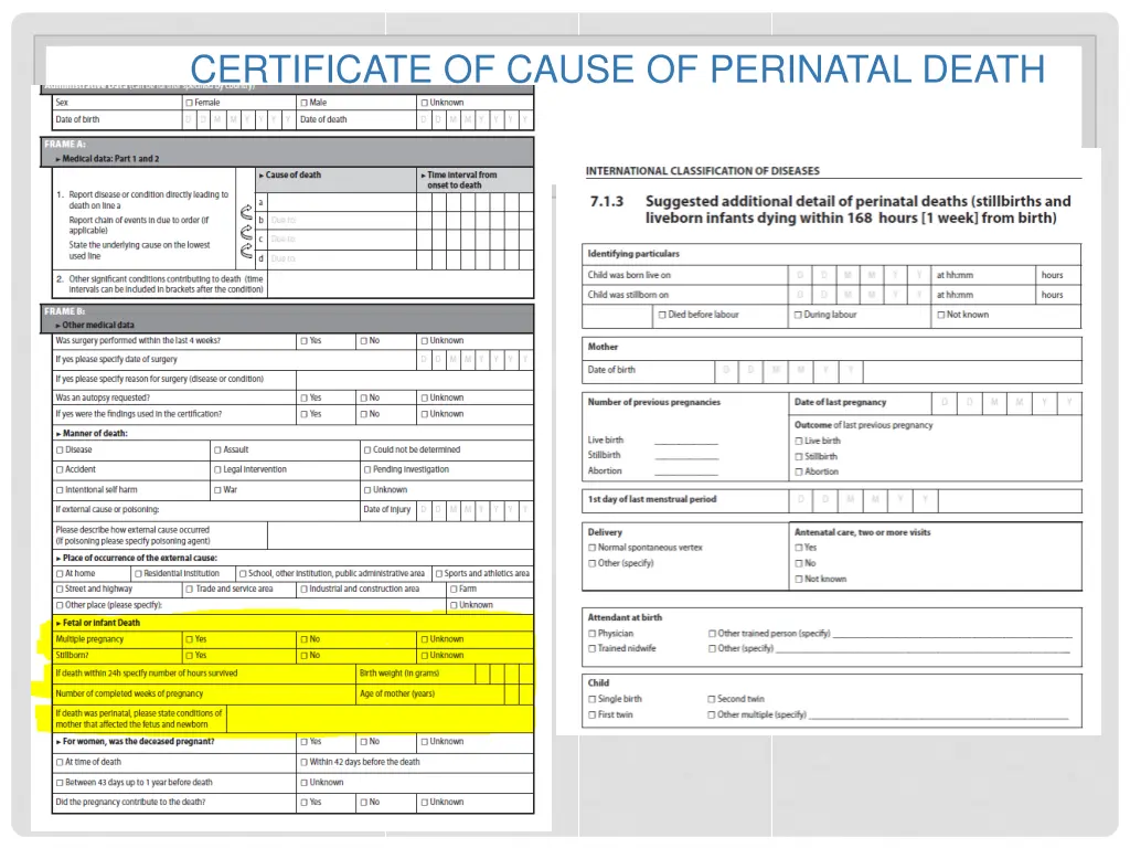 certificate of cause of perinatal death