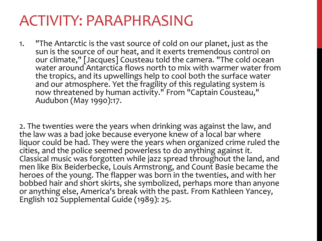 activity paraphrasing