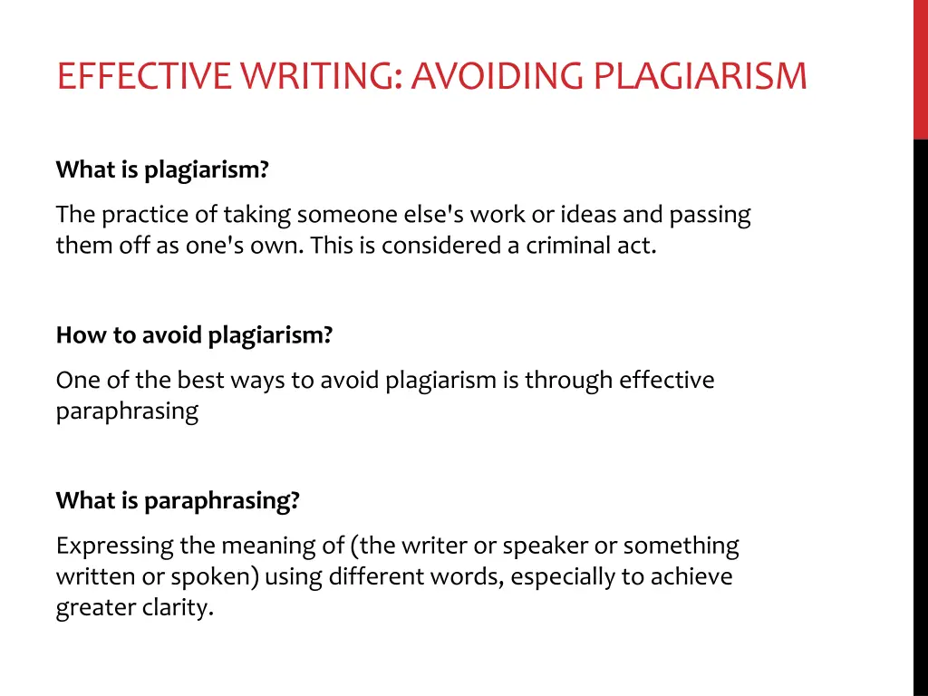 effective writing avoiding plagiarism