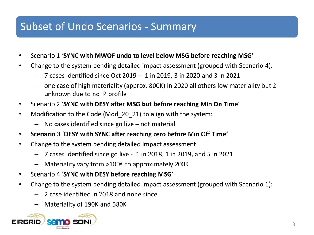subset of undo scenarios summary