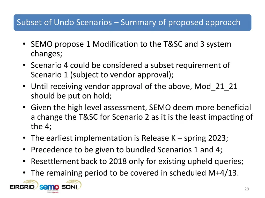 subset of undo scenarios summary of proposed