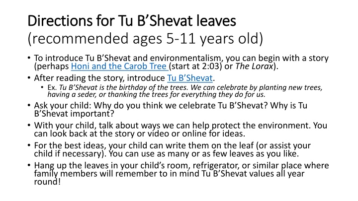 directions for tu directions for tu b shevat