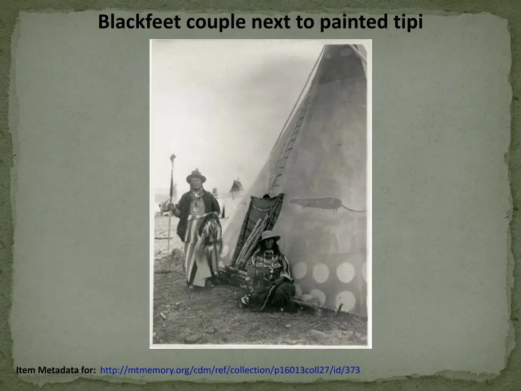 blackfeet couple next to painted tipi