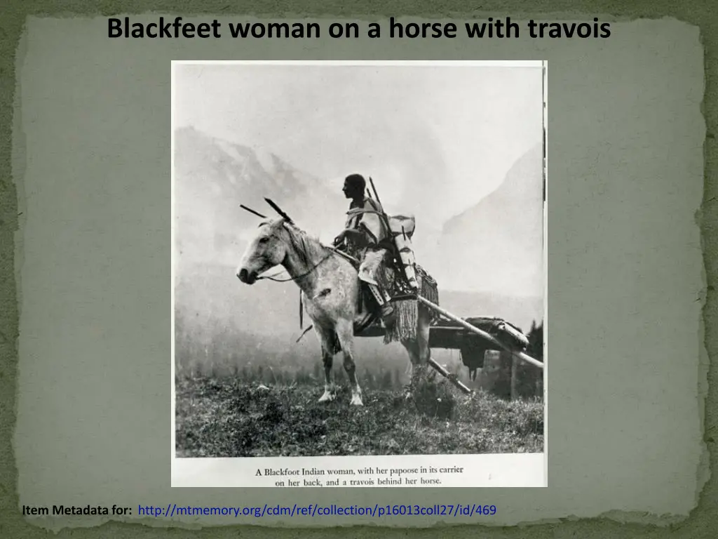 blackfeet woman on a horse with travois