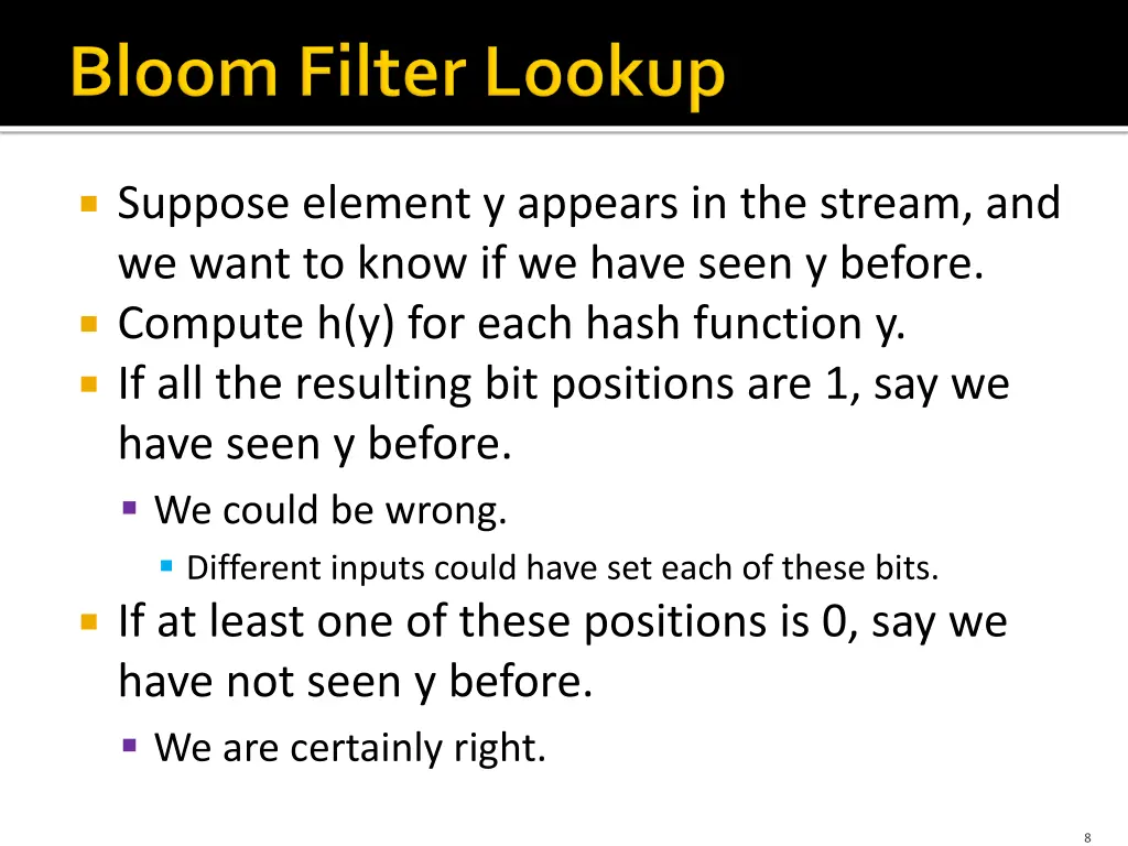 suppose element y appears in the stream