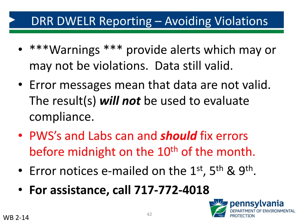 drr dwelr reporting avoiding violations