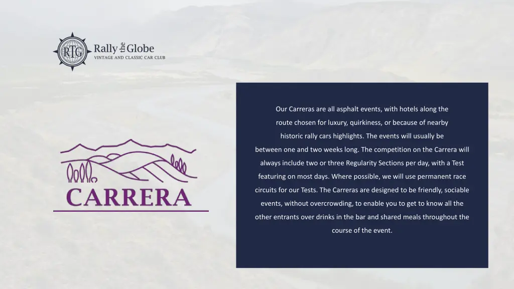 our carreras are all asphalt events with hotels