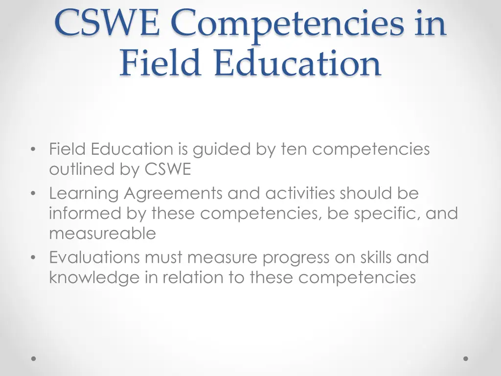 cswe competencies in field education