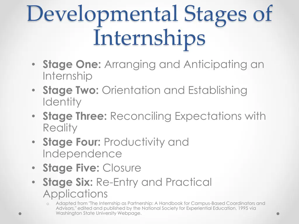 developmental stages of internships