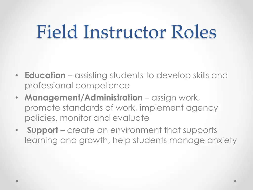 field instructor roles