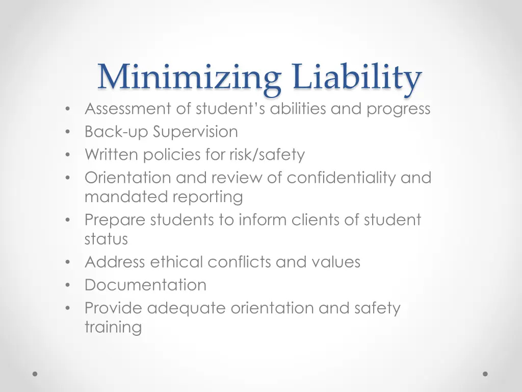 minimizing liability assessment of student