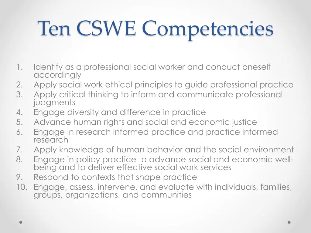 ten cswe competencies