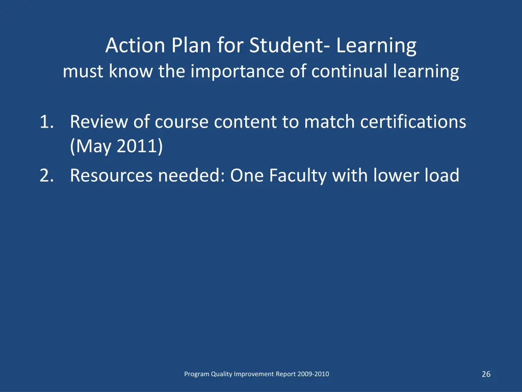 action plan for student learning must know