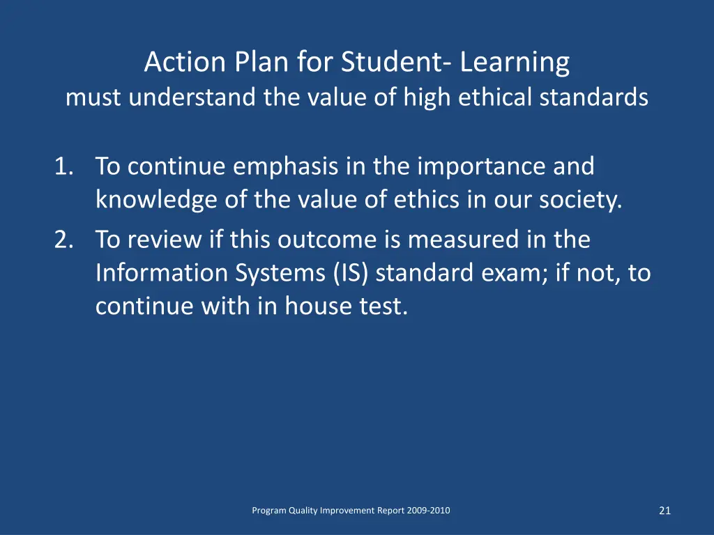 action plan for student learning must understand