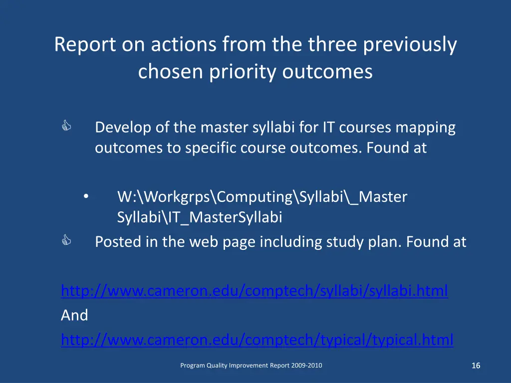 report on actions from the three previously 1