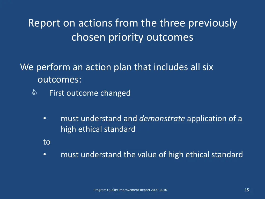 report on actions from the three previously
