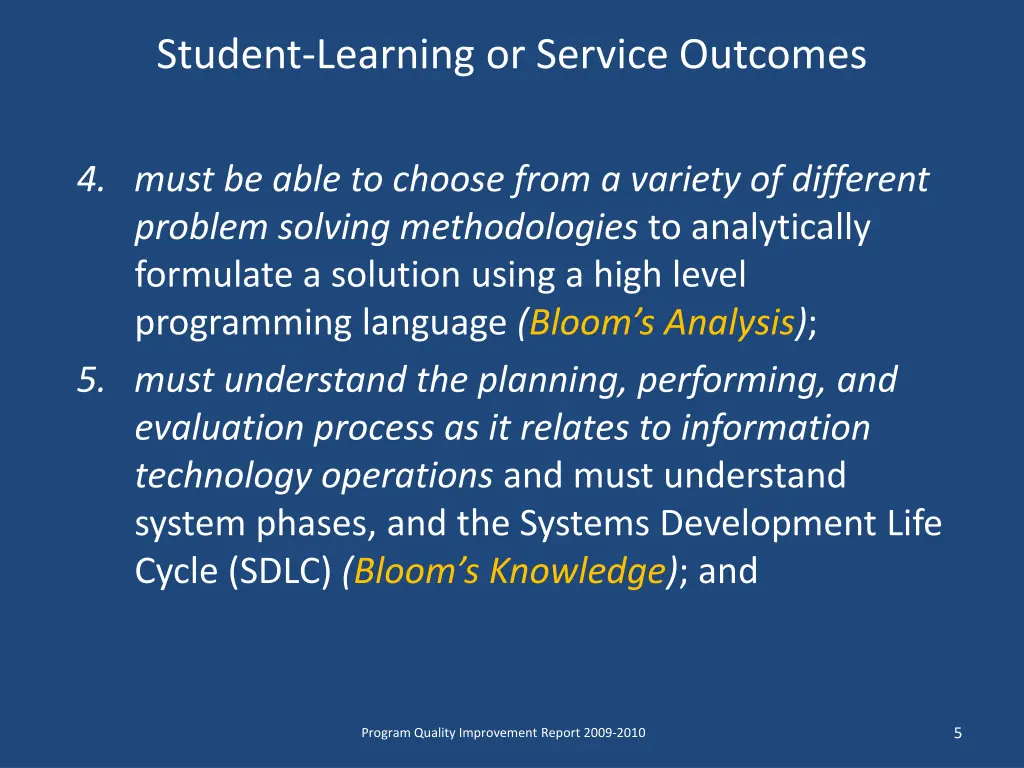 student learning or service outcomes 1