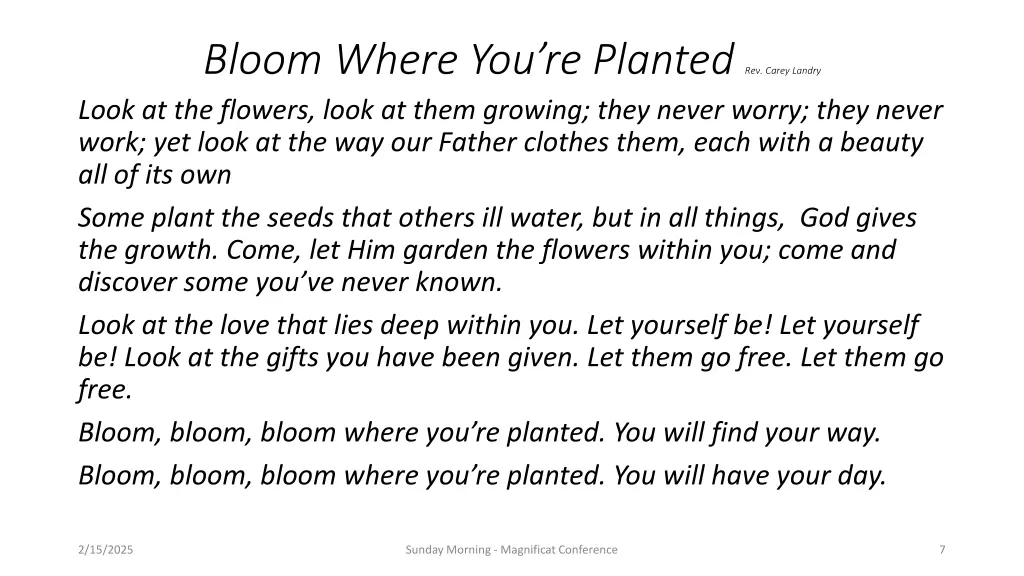 bloom where you re planted rev carey landry look
