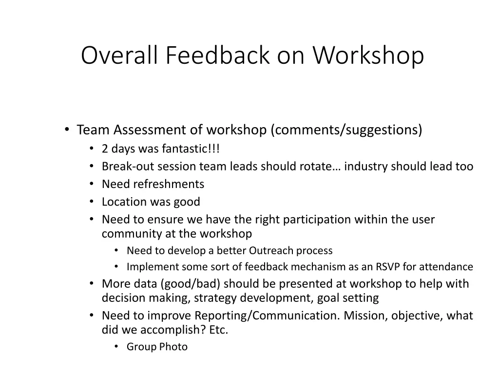 overall feedback on workshop