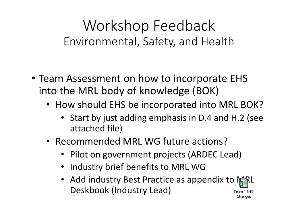 workshop feedback environmental safety and health