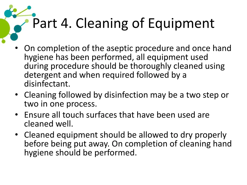 part 4 cleaning of equipment