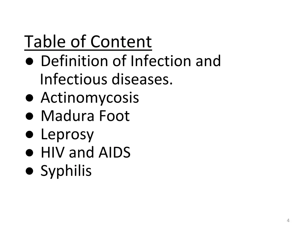 table of content definition of infection