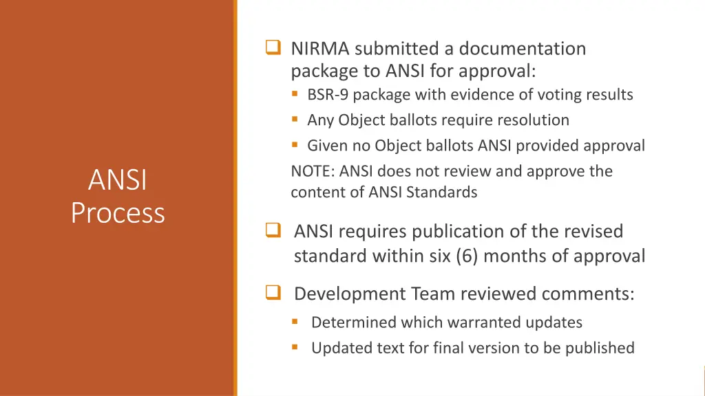 nirma submitted a documentation package to ansi