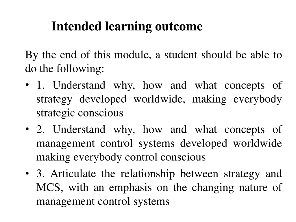 intended learning outcome