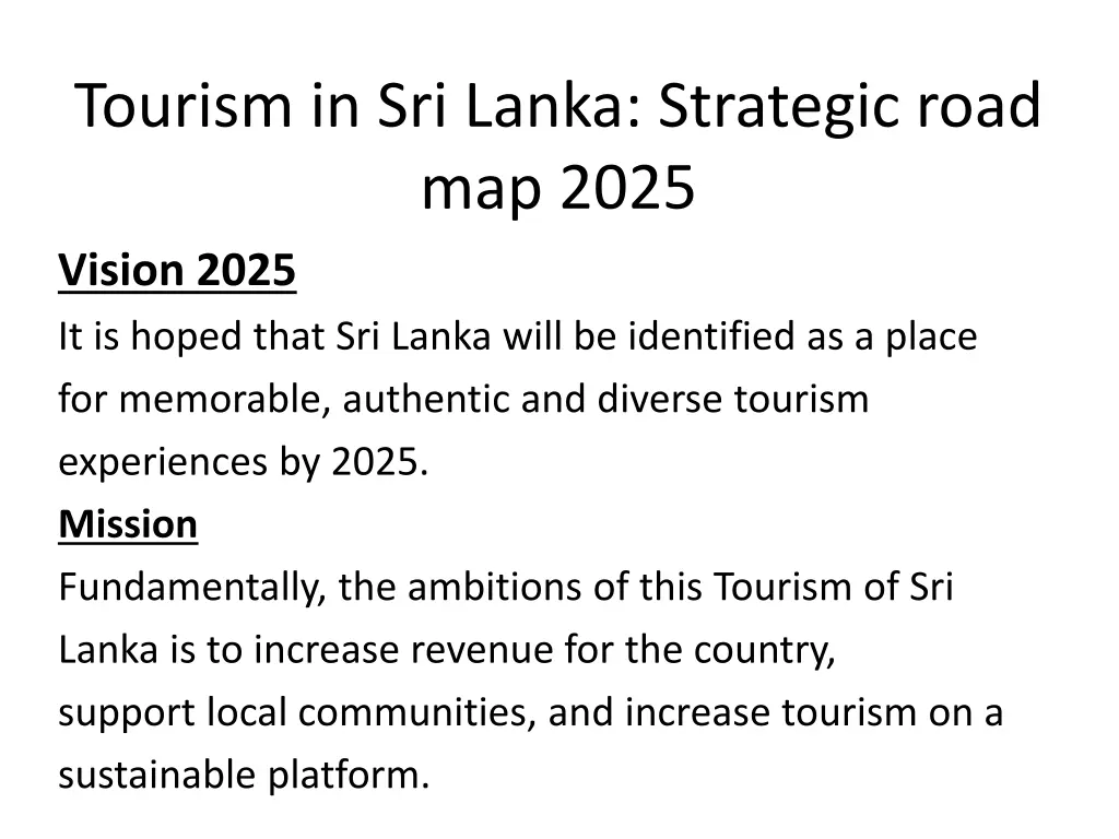 tourism in sri lanka strategic road map 2025