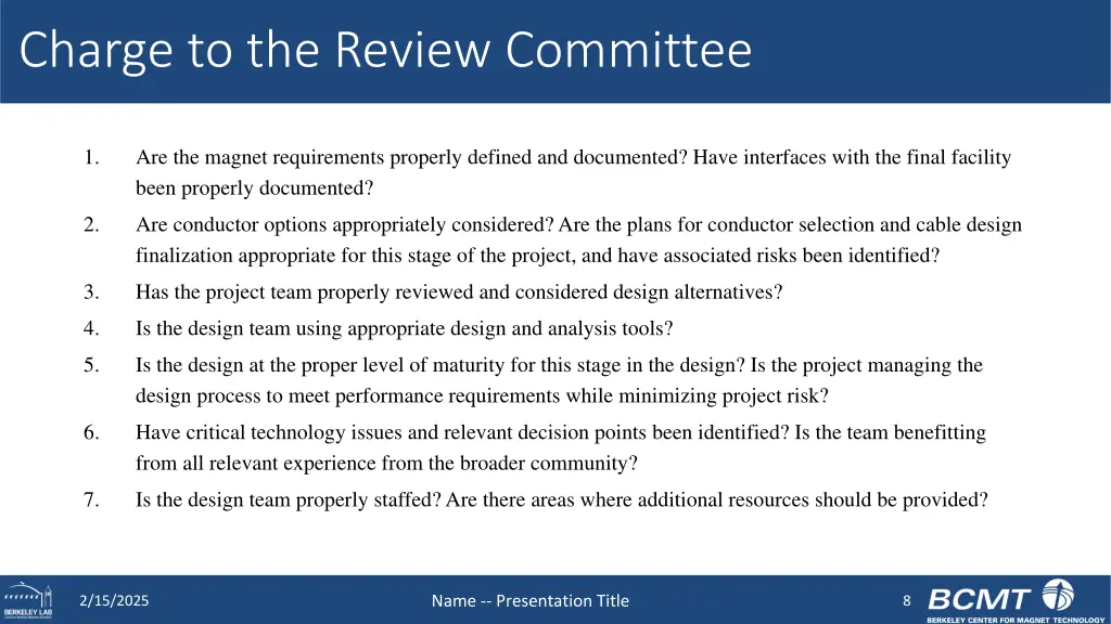 charge to the review committee