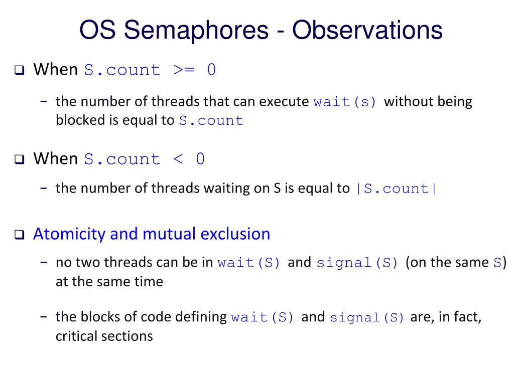 os semaphores observations