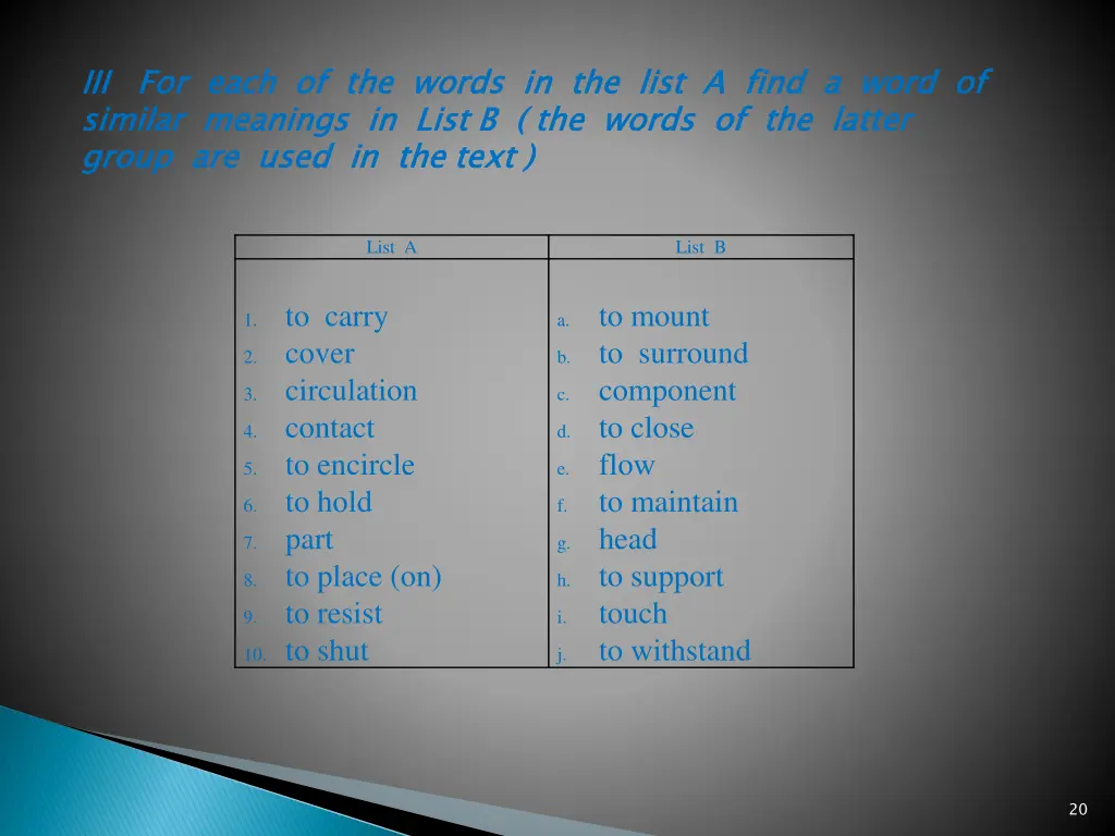 iii for each of the words in the list a find